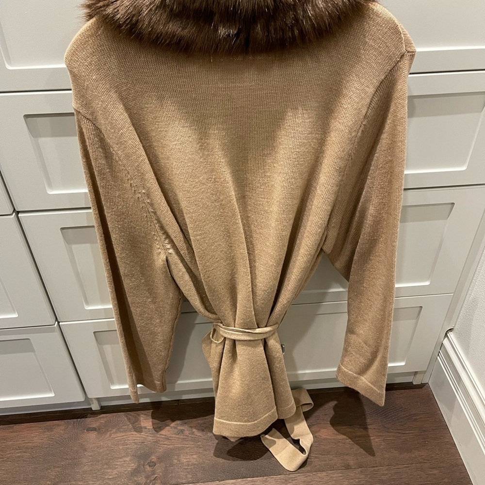 Talbots Tan Cardigan with Faux Fur Collar - Picture 5 of 5